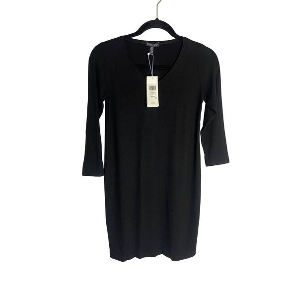 NWT Eileen Fisher Black V Neck Shift Dress-sz XS Petite - Picture 6 of 8